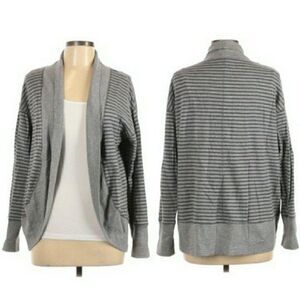 Coldwater Creek Cotton Casual Sporty Open Cardigan Monotone Gray Striped Sz 14‎